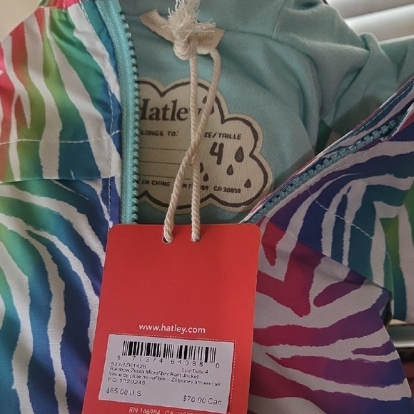 NWT Hatley Zebra Microfibre Rain Jacket Girls Size 4 - Picture 2 of 2
